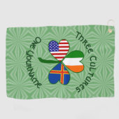 Ålander Ierse Amerikaanse vlaggen Shamrock geperso Golfhanddoek (Horizontaal)