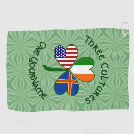 Ålander Ierse Amerikaanse vlaggen Shamrock geperso Golfhanddoek (Horizontaal)