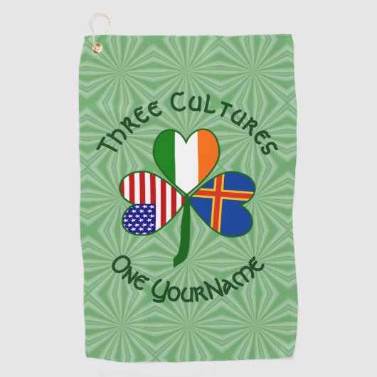 Ålander Ierse Amerikaanse vlaggen Shamrock geperso Golfhanddoek (Voorkant)