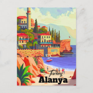 Alanya Turkije Muur Kunst, Print, Turkije Aquarel Briefkaart