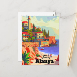 Alanya Turkije Muur Kunst, Print, Turkije Aquarel Feestdagenkaart