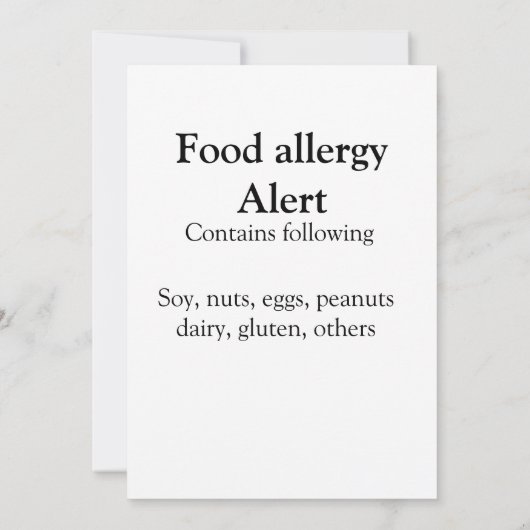 Alarm over voedselallergie voeg tekst toe kaart (Achterkant)