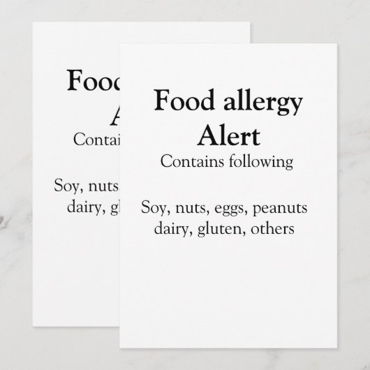 Alarm over voedselallergie voeg tekst toe kaart (Voorkant / Achterkant)