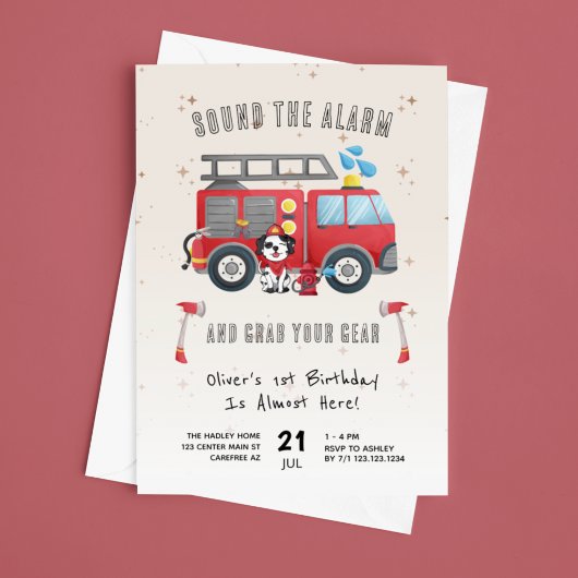 Alarm Slaan Brandweerwagen 1e Verjaardag Kaart