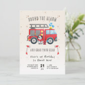 Alarm Slaan Brandweerwagen 1e Verjaardag Kaart (Staand voorkant)
