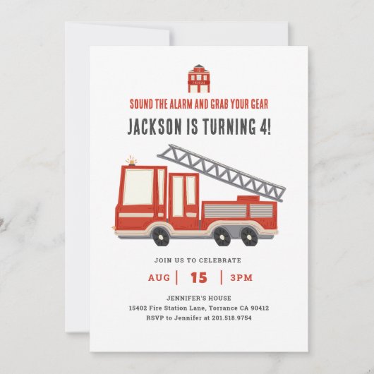 Alarm Slaan Brandweerwagen Verjaardagsfeestje Kaart (Voorkant)