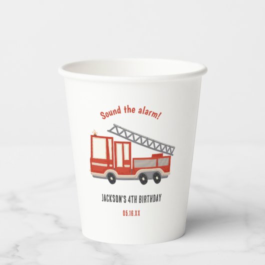 Alarm Slaan Brandweerwagen Verjaardagsfeestje Papieren Bekers (Achterkant)