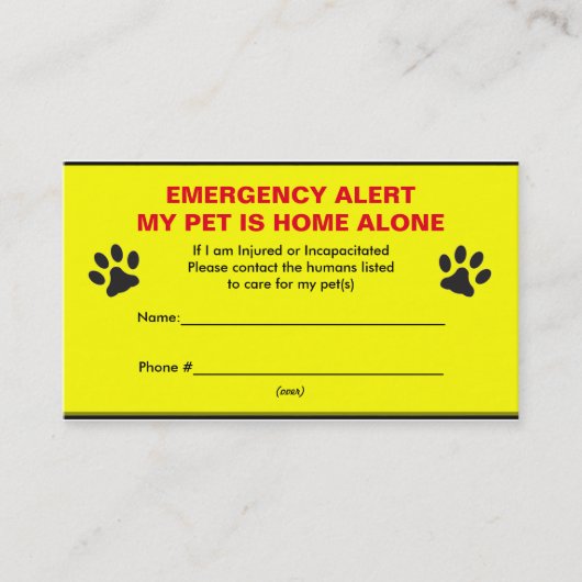 Alarm startpunt Visitekaartjes voor noodgevallen Contactkaartje (Voorkant)