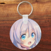 Alarmig meisje grijs haar blauwe ogen manga sleutelhanger (Voorkant)