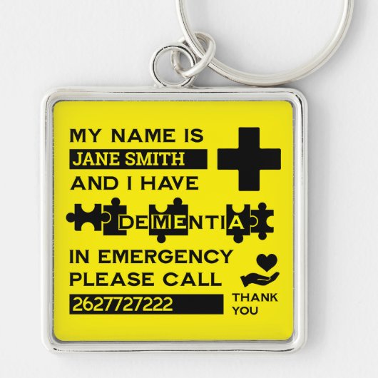 Alarmmelding bij dementie bij de ziekte van Alzhei Sleutelhanger (Voorkant)