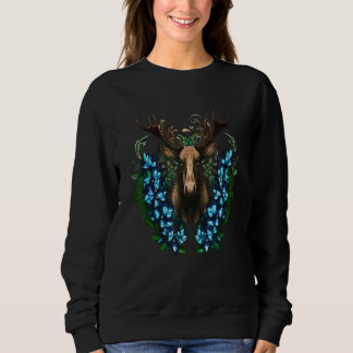 Alaska A Moose Head With Antlers And Flowers Tatto Trui