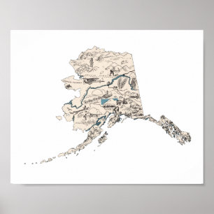 Alaska  Afbeelding Kaart Antiek State Chart Poster