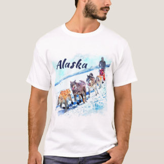 Alaska (AK) Een sled dog team Waterverf schilderij T-shirt