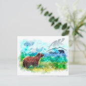 Alaska (AK) Kodiak bruin beer. Waterverf schildere Briefkaart (Staand voorkant)