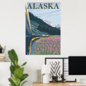 Alaska - Alaska Railroad en Fireweed Poster (Thuiskantoor)