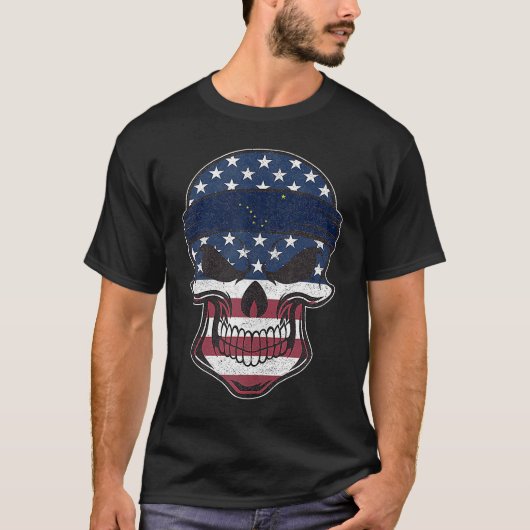 Alaska American Flag Skull  State Flag Alaska Root T-shirt (Voorkant)