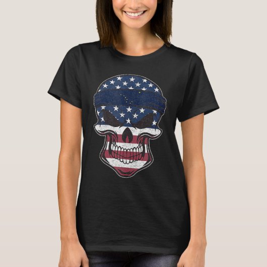 Alaska American Flag Skull  State Flag Alaska Root T-shirt (Voorkant)