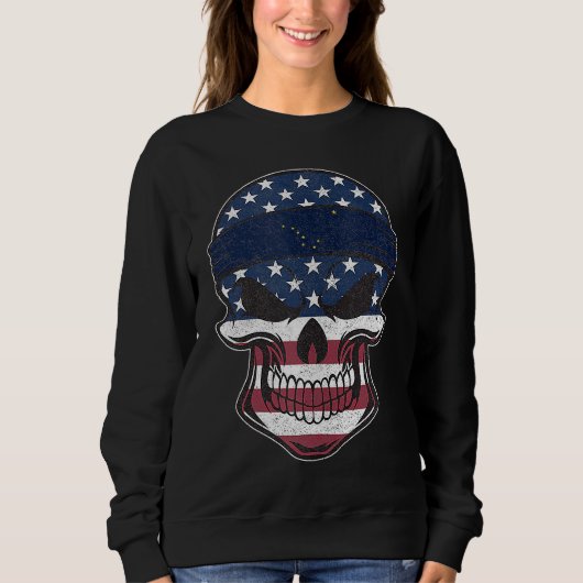 Alaska American Flag Skull  State Flag Alaska Root Trui (Voorkant)