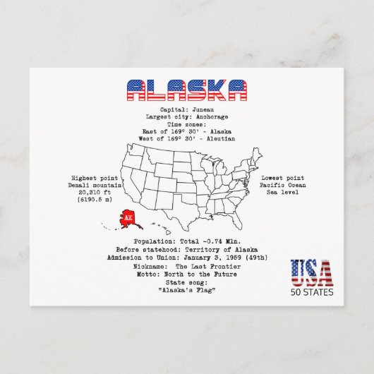 Alaska American staat op een kaart en nuttige info (Voorkant)