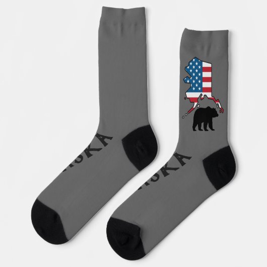 Alaska and Bear Silhouette, US Flag Sokken (Links)