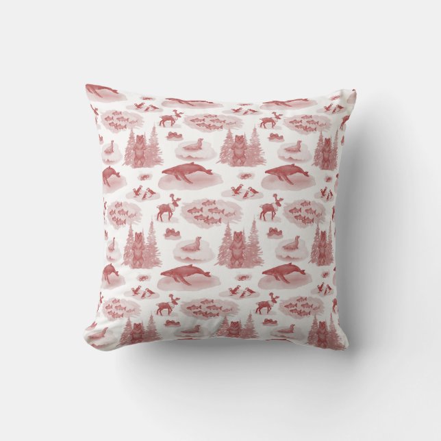 Alaska Animal Toile Sierkussen (Brick Red) (Voorkant)