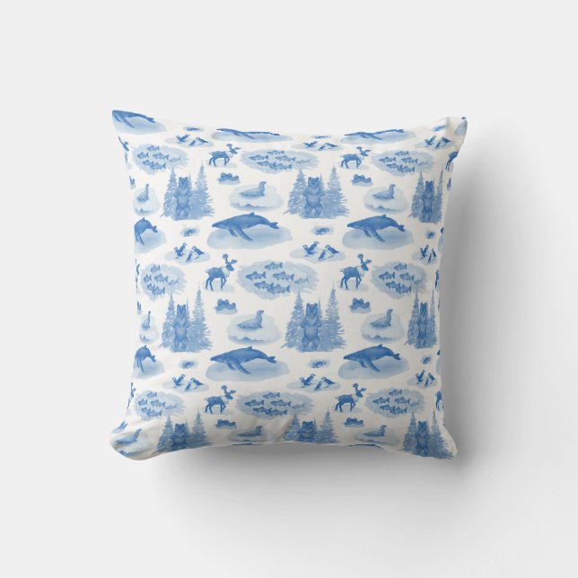 Alaska Animal Toile Sierkussen (Wedgewood Blue) (Voorkant)
