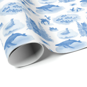 Alaska Animal Toile (Wedgewood Blauw) Cadeaupapier