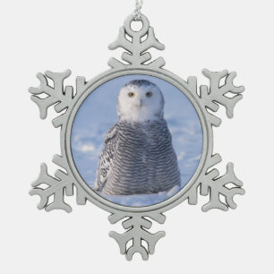 Alaska Arctic Snowy Owl Winter Scene Fotoontwerp Tin Sneeuwvlok Ornament