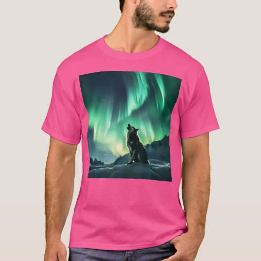 Alaska Aurora Borealis Howling Wolf esthetische fo T-shirt (Voorkant)