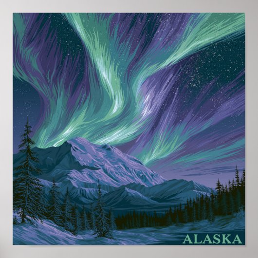 Alaska Aurora Nacht Poster (Voorkant)