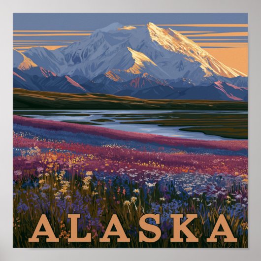Alaska Bergzonsondergang Poster (Voorkant)