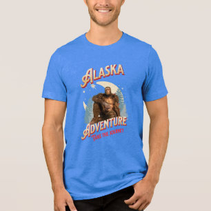 Alaska Bigfoot Avontuur Retro Wildernis Kunst Tri-Blend Shirt
