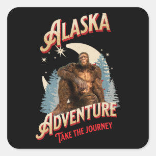Alaska Bigfoot Avontuur Retro Wildernis Kunst Vierkante Sticker