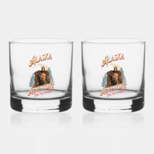 Alaska Bigfoot Avontuur Retro Wildernis Kunst Whisky Glas