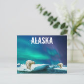 Alaska Briefkaart met Polar Beren Aurora Borealis (Staand voorkant)
