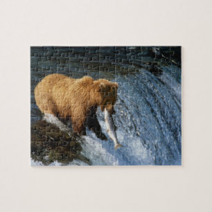 Alaska Bruine Beer vangt zalm bij Brooks Legpuzzel