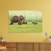 Alaska bruine berin en drie welpen, Ursus Canvas Afdruk (Insitu (Woonkamer))