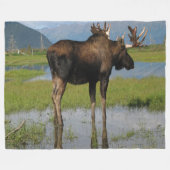 Alaska Bull Moose Antler Rack Outdoorscene Foto Fleece Deken (Voorkant (Horizontaal))