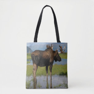 Alaska Bull Moose Antlers Schilderachtig fotoontwe Tote Bag