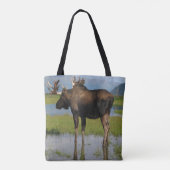 Alaska Bull Moose Antlers Schilderachtig Fotoontwe Tote Bag (Achterkant)