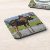 Alaska Bull Moose Marsh Outdoor Scene Foto Bier Onderzetter (Linkerzijde)
