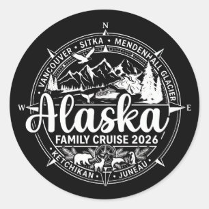 Alaska-cruise 2026 Familie Alaskaanse vakantie Ronde Sticker