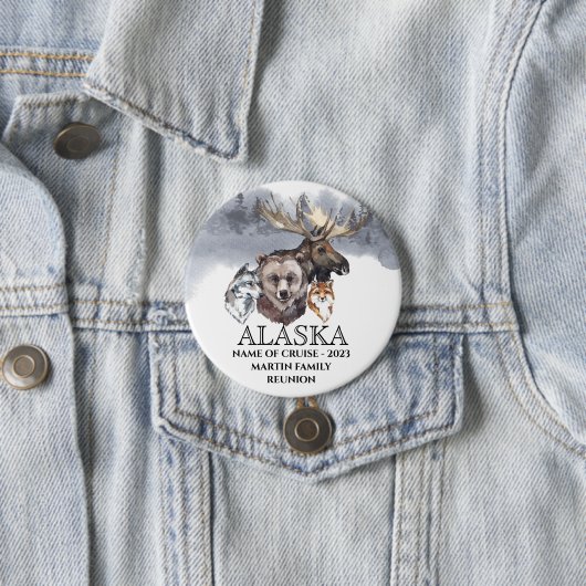 Alaska Cruise Cruising Animals Beer Wolf Moose Ronde Button 7,6 Cm (In situ)
