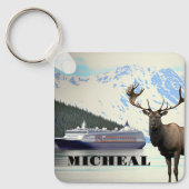 Alaska Cruise Ship Elk en Mountains Sleutelhanger (Voorkant)