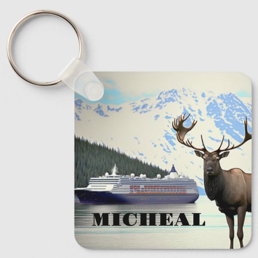 Alaska Cruise Ship Elk en Mountains Sleutelhanger (Voorkant)