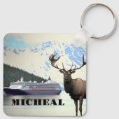 Alaska Cruise Ship Elk en Mountains Sleutelhanger (Achterkant)