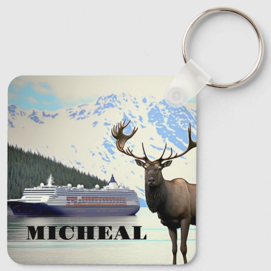 Alaska Cruise Ship Elk en Mountains Sleutelhanger (Achterkant)