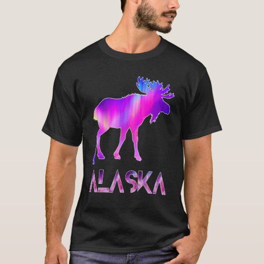 Alaska Day Moose Aurora Borealis At Night T-shirt (Voorkant)