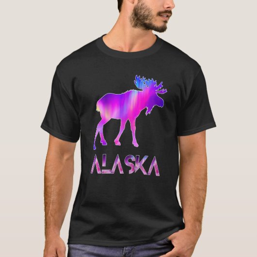 Alaska Day Moose Aurora Borealis At Night   T-shirt (Voorkant)
