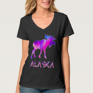 Alaska Day Moose Aurora Borealis At Night T-shirt